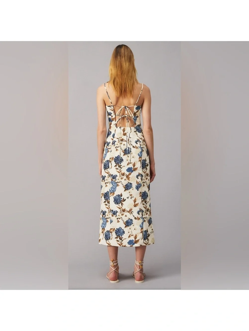 NEW Tory Burch Strap Back Floral Midi Dress, Size 8 New w/Tag Retail $598